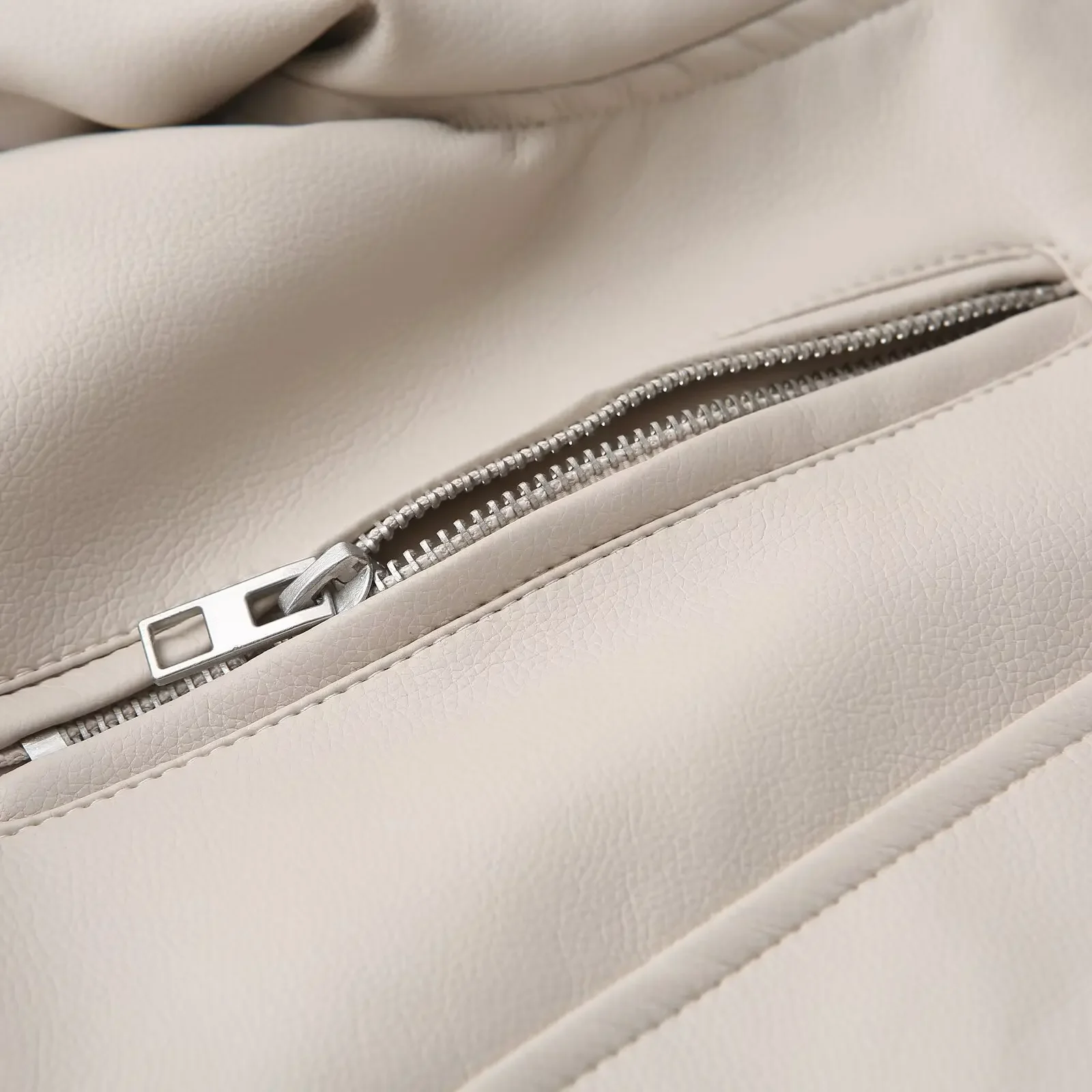 2025 femmes Beige avant fermeture éclair veste en cuir PU américain rétro boucle ceinture ourlet manches longues manteau taille haute court vêtements d'extérieur argent