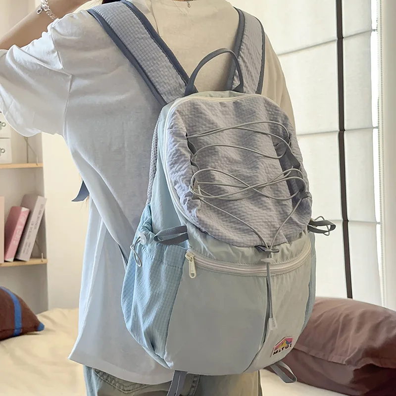 Fashionable Cream-Colored Women's Backpack Large Capacity Student Bag Versatile Casual Simple Style Double Shoulder Bag