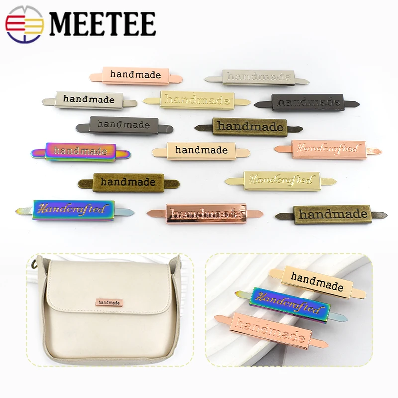 

5-50Pcs Meetee Bag Labels Metal Buckle Handmade Letter Mortise Clip Clasp Webbing Cloth Tag Button Handbag Hardware Accessories