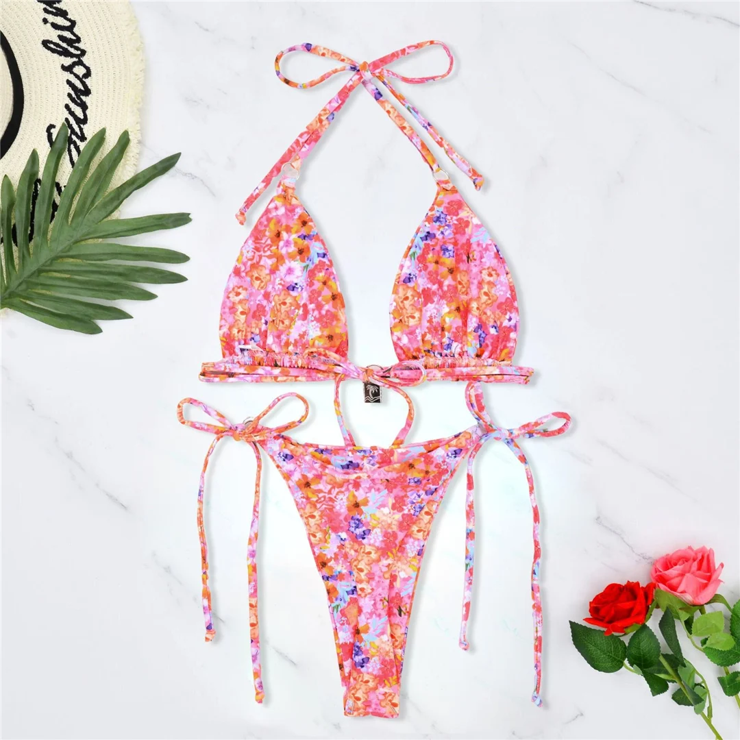 S - XL, mit Blumenmuster bedruckter Bikini mit Trägern, Damen-Badebekleidung, zweiteiliger Bikini-Set, Badeanzug, Badebekleidung, Modell V6177. – Detail 8