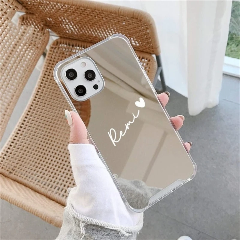 Custom Heart Name Protective Mirror iPhone Case Custom Silicone cover for iPhone 15 14 13 12 Pro 11 7 8 X XS Max XR Phone Cover