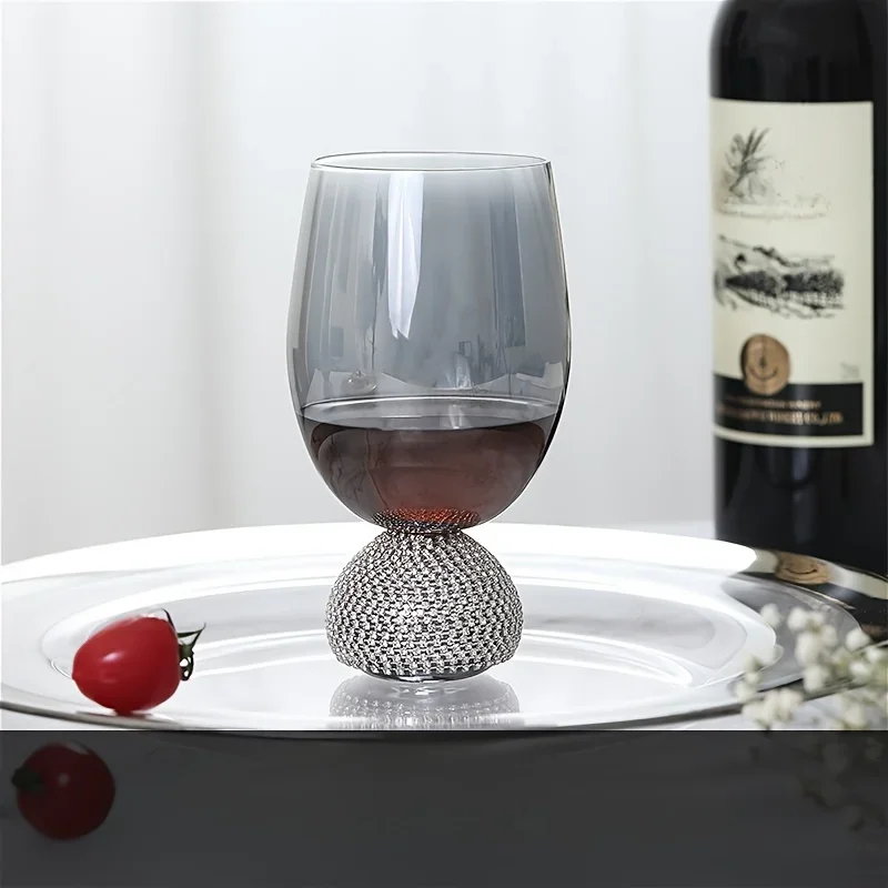 Luxury Stemless Wine Glass Cup Glassware Rhinestone Smoke Grey Reusable for Cocktails Red Wine Whiskey Cup Diamond Gifts