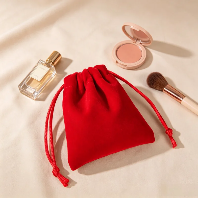 Roter Samtbeutel mit Kordelzug – Women Accessories Drawing Bewertung und Preis