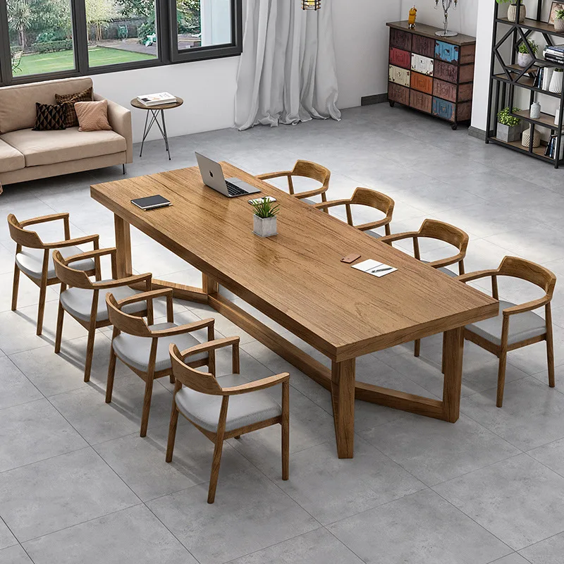 

Nordic solid wood desk studio staff training conference table company office negotiation reception desk chair