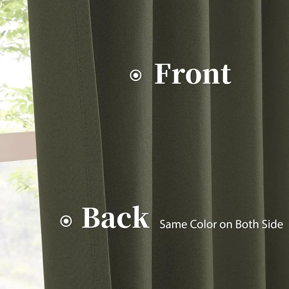 Rideaux occultants à isolation thermique en faux lin 50x102, vert olive foncé, 2 panneaux pour chambre/salon
