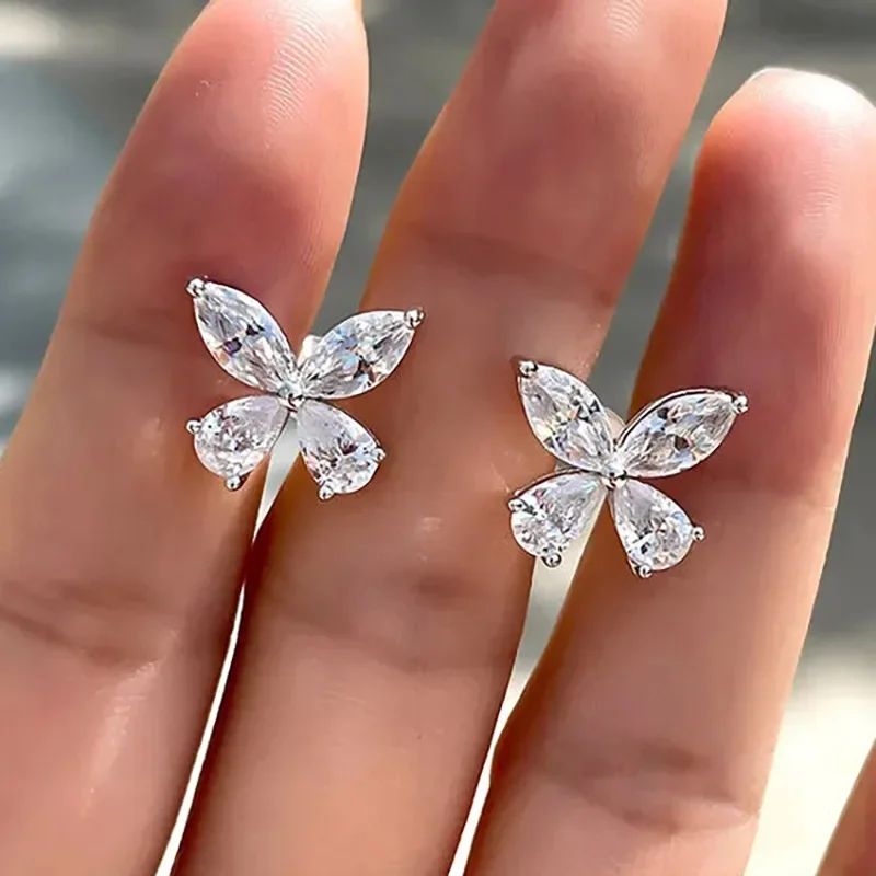 Simple Dainty Butterfly Earrings 925 Silver Lady Dazzling Zirconia Ear Jewelry All Match Trend Insect Accessories for Daily Life