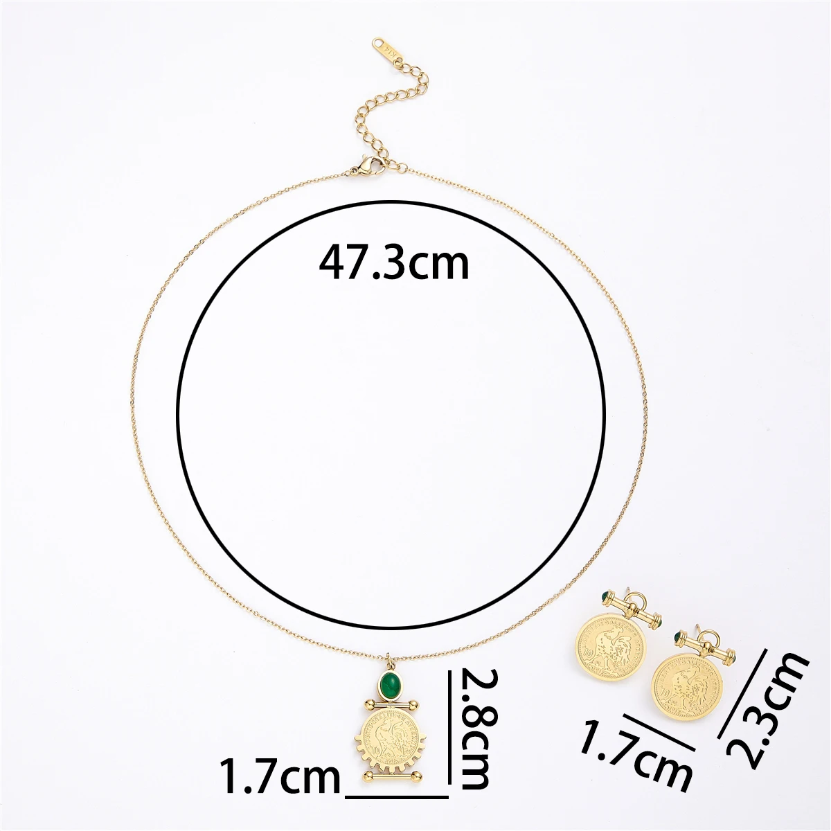 High Quality Women\'s Stainless Steel Jewelry Set Coin Rooster Pendant Necklace Earrings