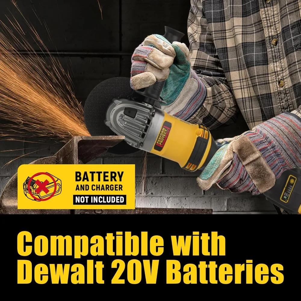 Gerinda Sudut Tanpa Kabel 20V MAX Baterai, Motor Tanpa Sikat 8000 RPM, 3 Buah Mata Gerinda 4-1/2 untuk Memotong, Menggerinda