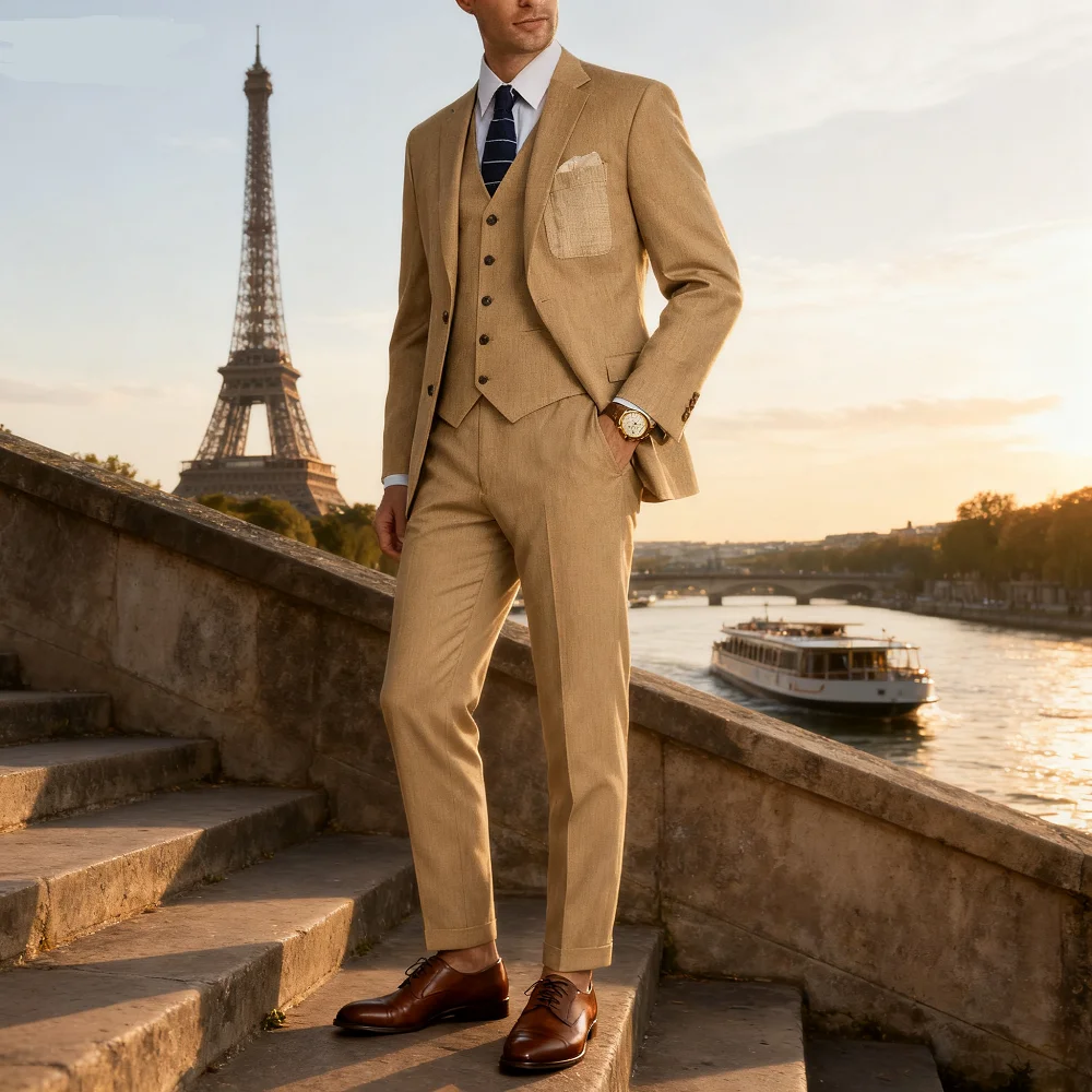 

Elegante Green Wedding Suit Men's Smoking Terno 3-Piece Ensemble Notch Lapel Jacket Pants Vest Fine Fit Business Outfit