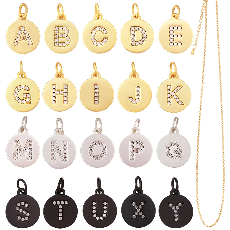 2pcs Lot Initial Letter Alphabet Gold Name Charm Pendant, Clear CZ Micro Paved for Handmade Jewlery Supplies L82