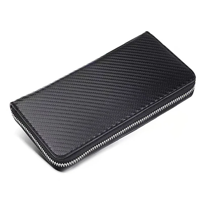 ABBK-Fibra di carbonio in pelle microfibra con cerniera lunga Porta carte di grande capacità Clip per banconote Tasca per cellulare Portafoglio da uomo