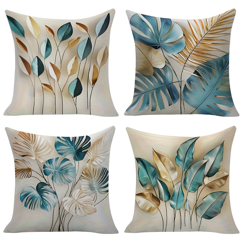 Tropical Leaf Print Pillowcases Modern Botanical Cushion Covers Set for Bedroom Home Decor Jungle Design