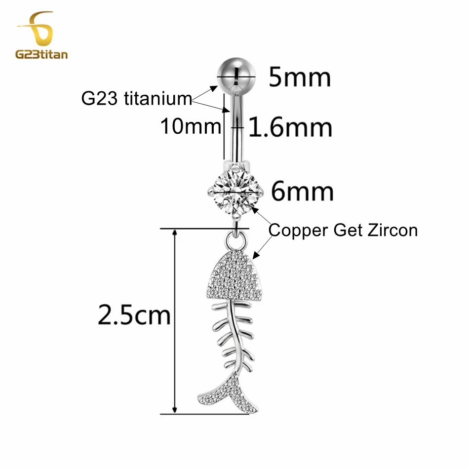 14G Titanium Barbell Belly Button Rings Silver Color CZ Crystal Dangle Navel Piercing Women Body Jewelry Sea Beach Accessories view 6