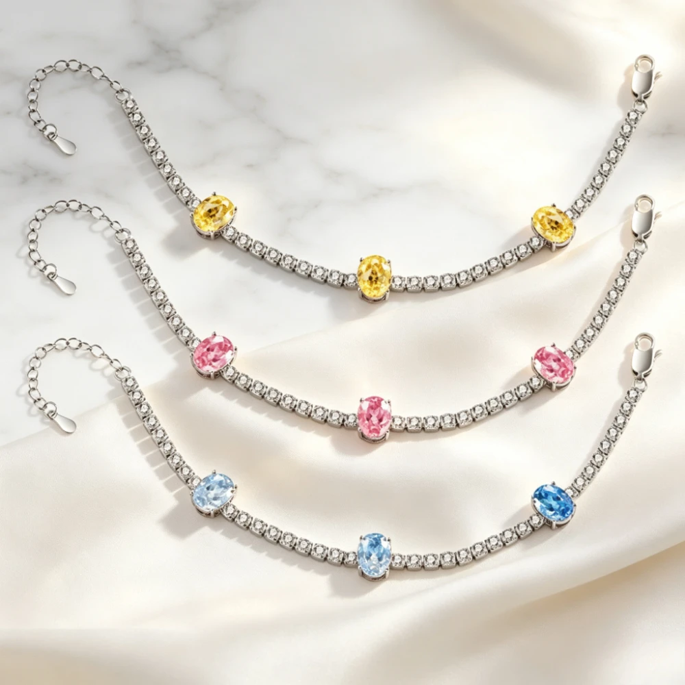 Fashion 925 Sterling Silver Gemstone Multi-Color Geometric Bracelet for Women, Exquisite Hand Accessory, High-End Bracelet