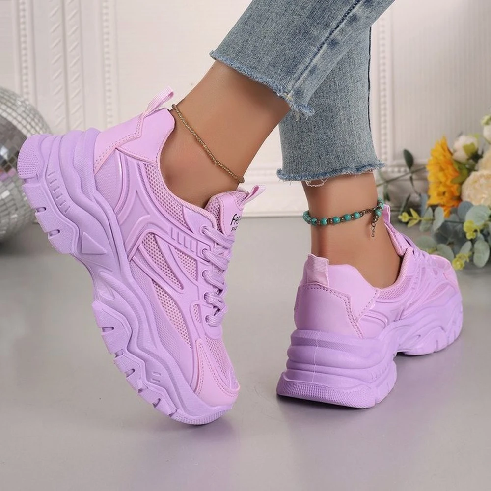 Autumn Fashion Women Breathable Air Mesh Surface Lace Up Sneakers Going Out Femme Casual Platform Boat Sports Shoes Korean Style