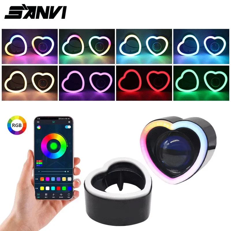 SANVI WRGB 2.5 بوصة شكل قلب LED عيون الملاك الكفن الأسود ل 2.5 ''سيارة العلوي العارض عدسة DRL لتقوم بها بنفسك التحديثية قطع غيار السيارات