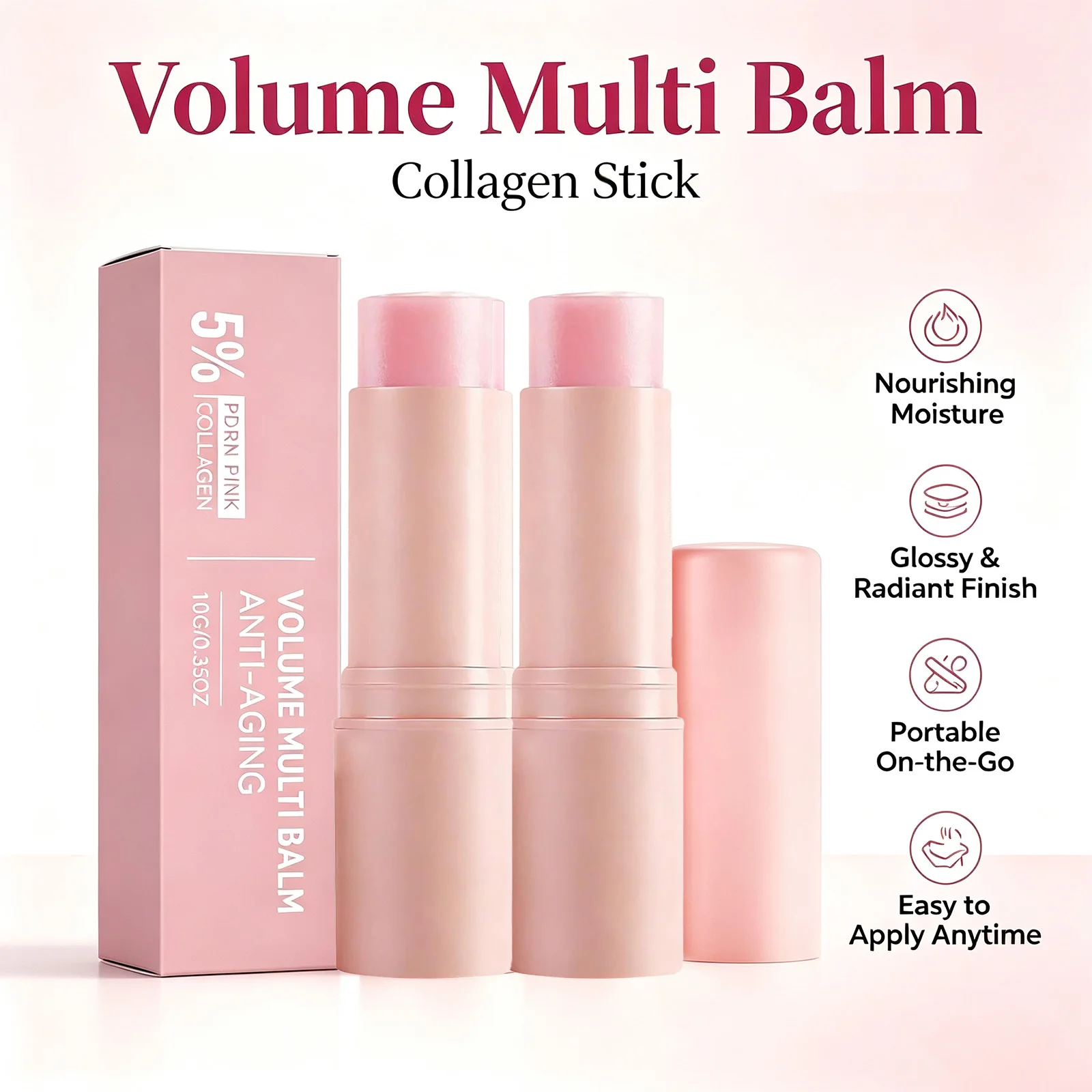 PDRN Pink Collagen Volume Multi Balm Stick For Under Eyes/Neck/Lips & Fine Lines 5% Wrinkle Stick For Dark Circles & Puffiness