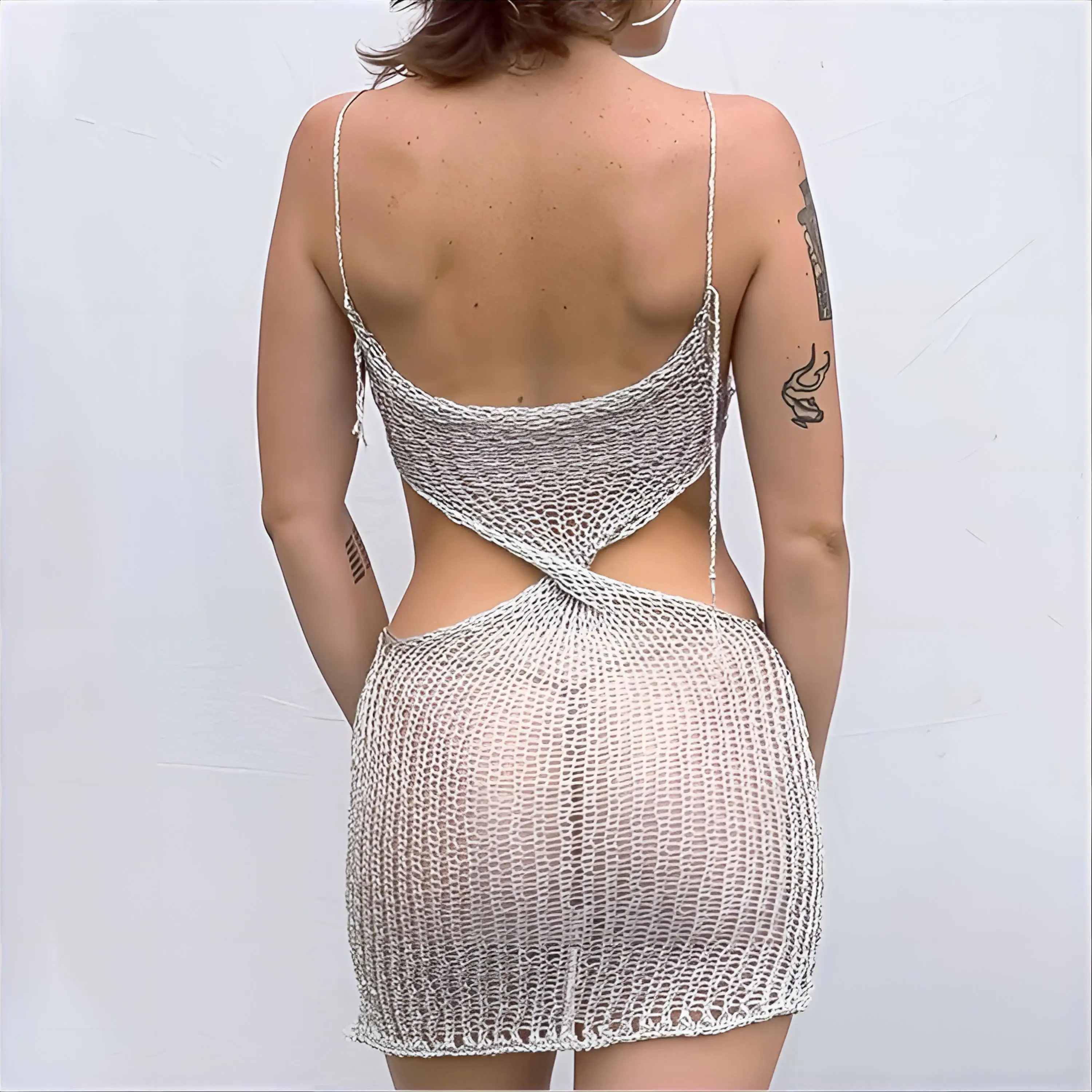 Strój kąpielowy damski z narzutką, kontrastowe, połyskujące, kryształowe, plażowe narzutki, ochrona, polinezyjskie, tureckie, regulowane, zwiewne, GF