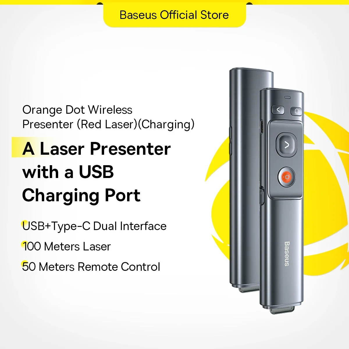 Baseus Red Laser Remote Controller Presenter Wireless Pen 2.4Ghz USB C Adapter Handheld Remote Control Pointer Pen PowerpointPPT