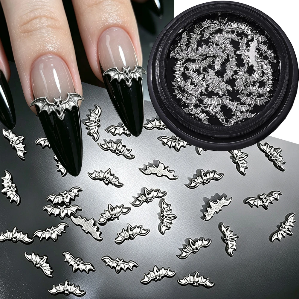1jar Mini Alloy Silver Bat Halloween Nail Rhinestone Metal Bat French  3D Nail Charms Shiny Silver Bat Wings Manicure Decoration