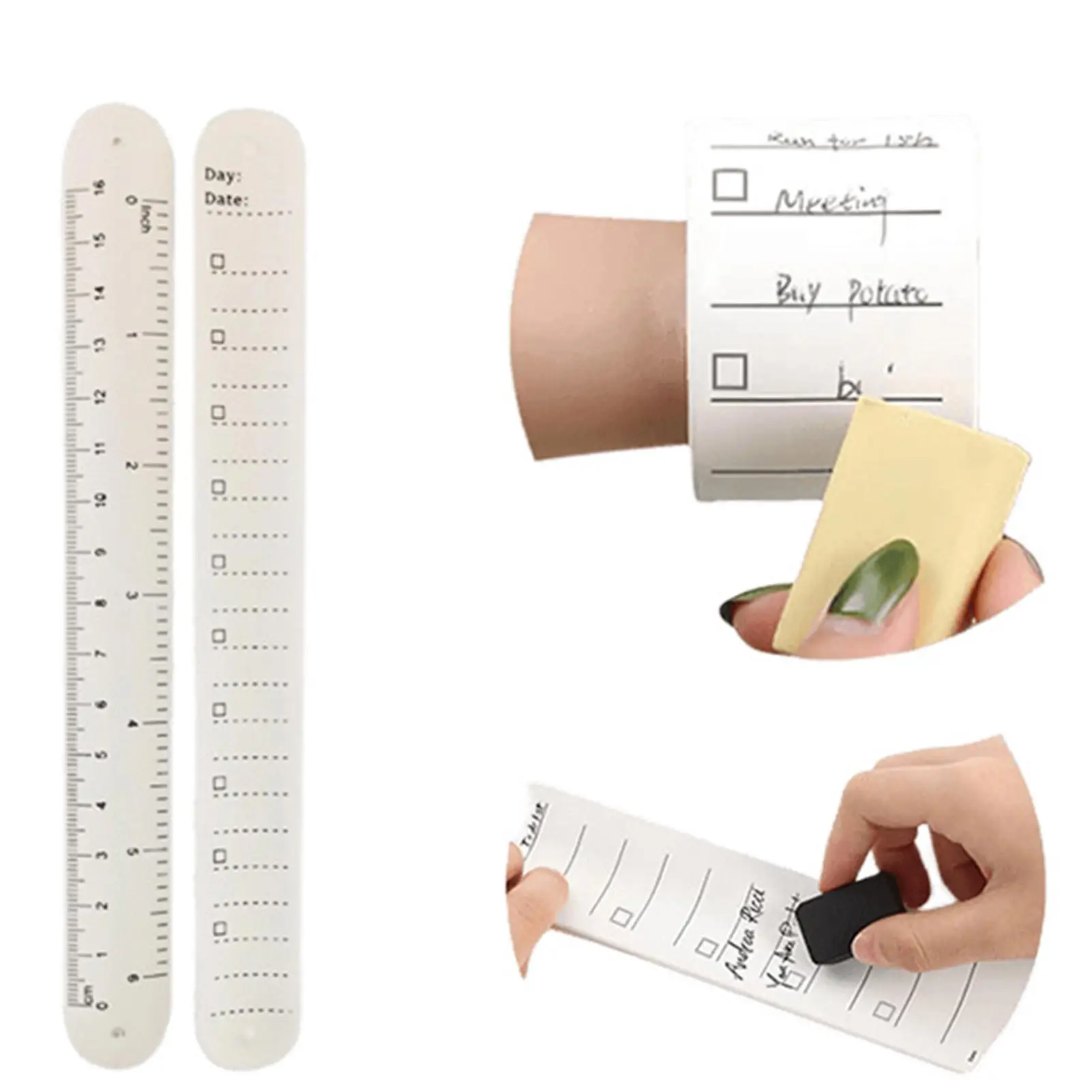 Wearable Notepad Silicone Wrist Band Reusable Reminder Bracelet Waterproof to Do List Stap and Ruler Erasable For Meeting School