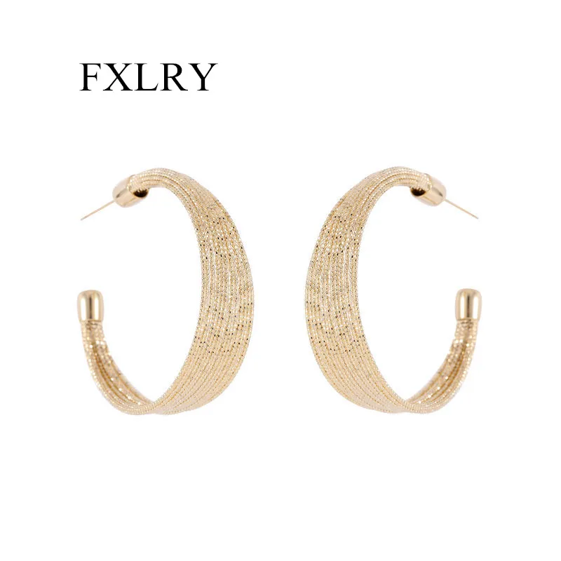 FXLRY New Korean Fashion s925 Silver Needle Multi-layer Metal ring C Ring Earrings For Women Jewelry