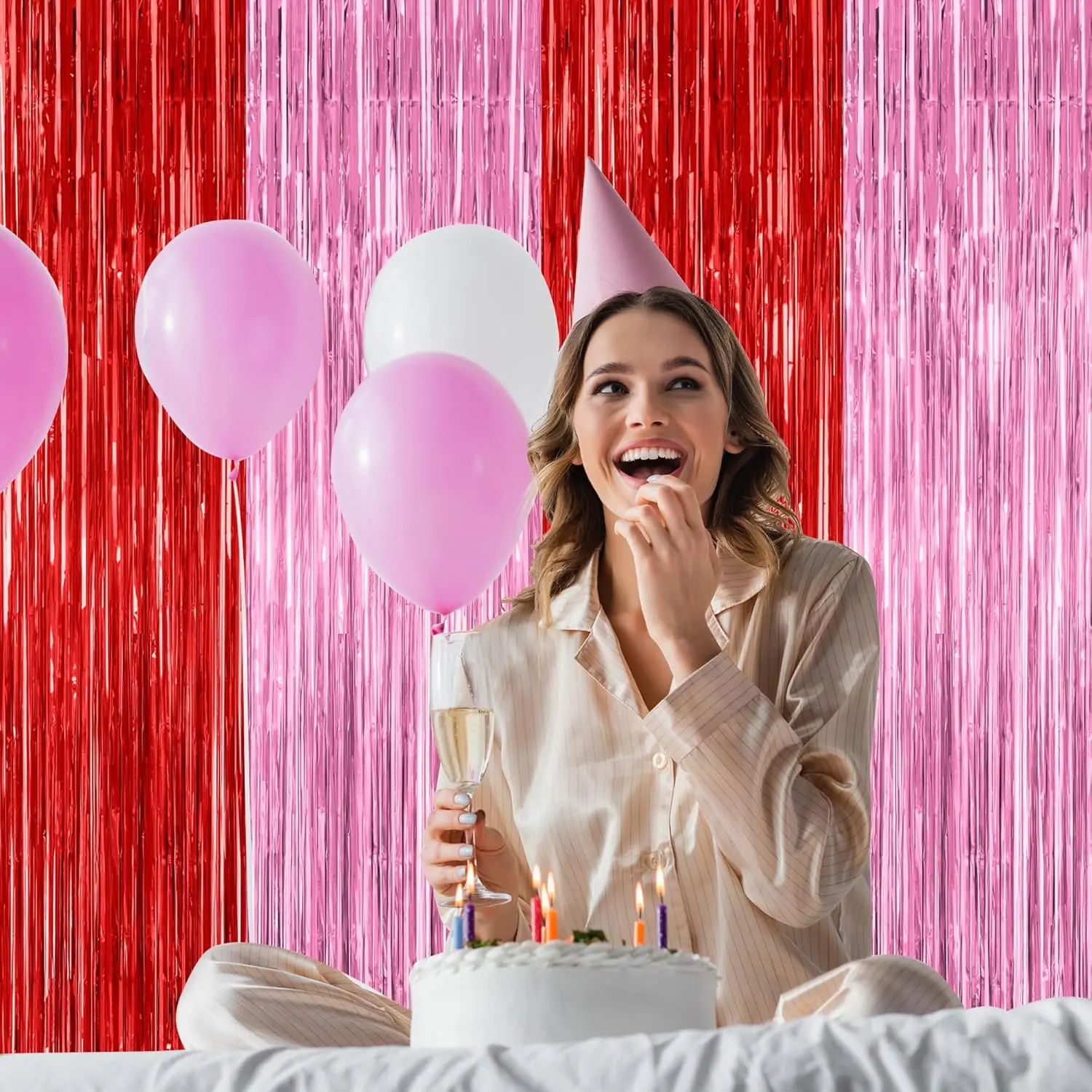 

20 шт. красный розовый фон металлический стример мишура стример Babie День Святого Валентина украшение для вечеринки в честь Дня Рождения (10 красный 10 розовый)