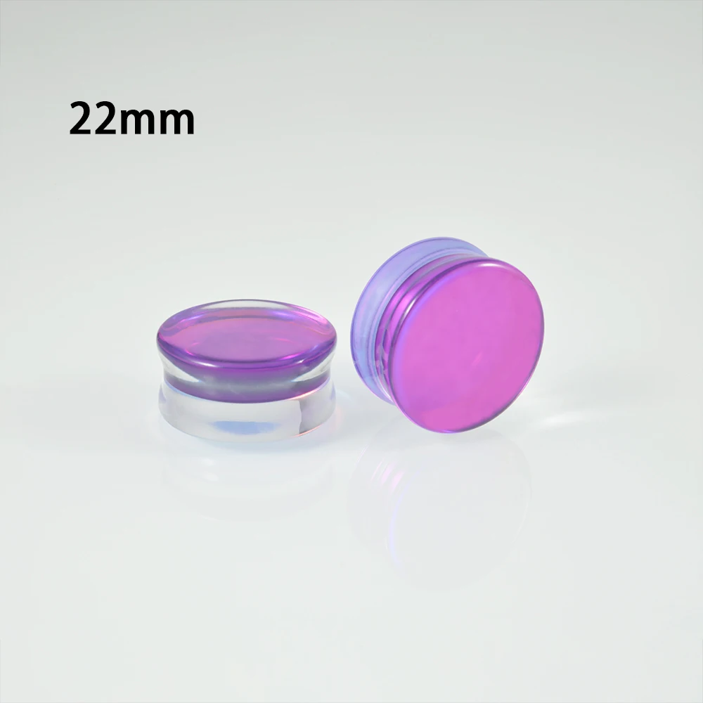 1Pair Quality Purple For Women Glass Iridescent Double Flare Flashback Ear Plugs Tunnel Ear Gauge Stretching Piercing Expander