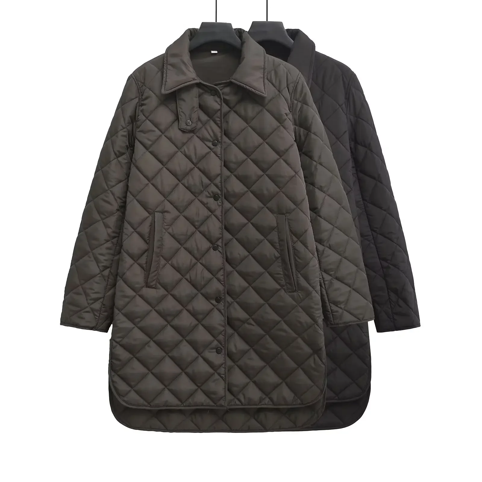 Autumn Women Quilted Water Long Jacket Long Sleeves Snap Buttons Coats Mid Long Jackets Female Outerwear