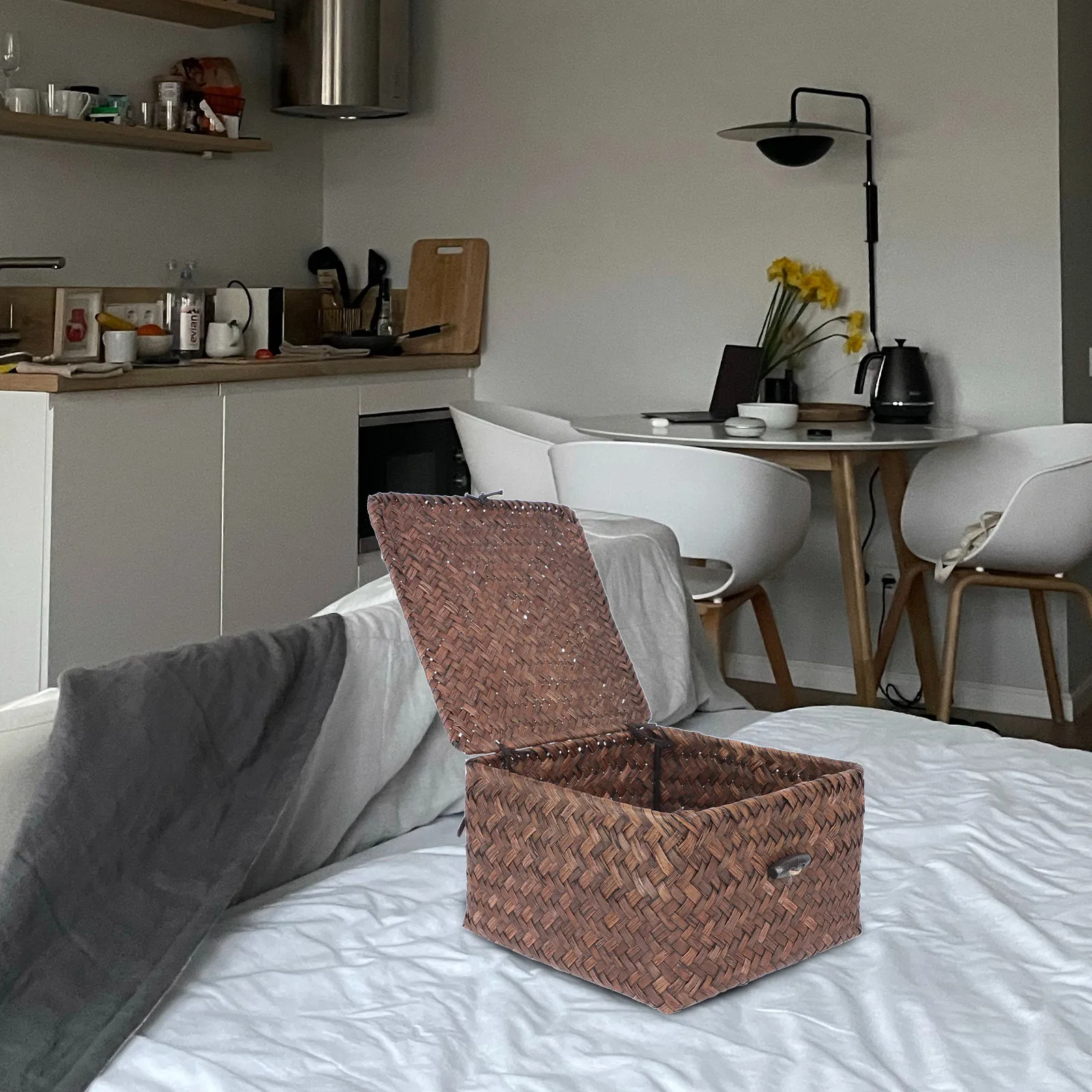 1Pcs Elegant Woven Storage Basket Multi-Function Sundries Organizer for Home Living Room Bedroom Desktop Book Storage Decorative