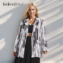 TWOTWINSTYLE Blazer Casual per donna colletto dentellato stampa a maniche lunghe Blazer Tie Dye abbigliamento autunnale femminile moda nuovo 2022