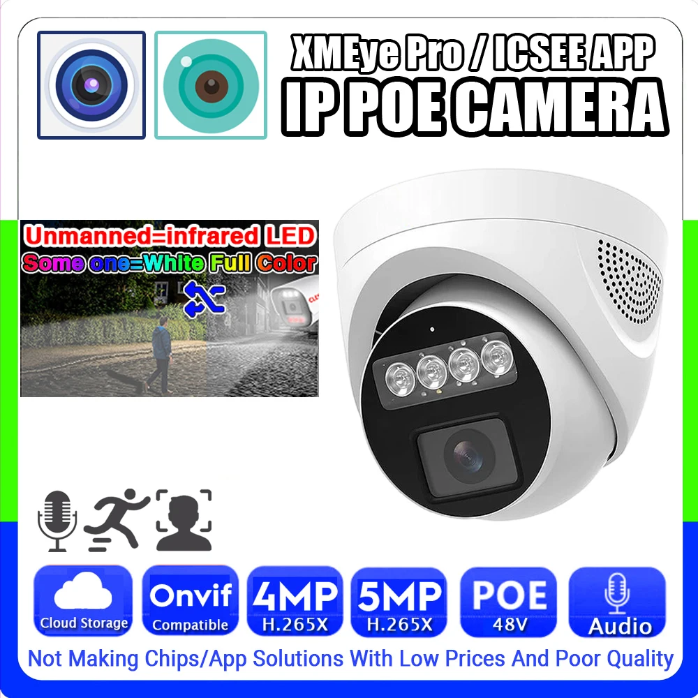 

2K Ai Audio Full Color+Dual Light POE IP Dome Camera 5MP 4MP Indoor H.265 HD Mic Onvif Face Detection Xmeye ICSEE RTSP For Home