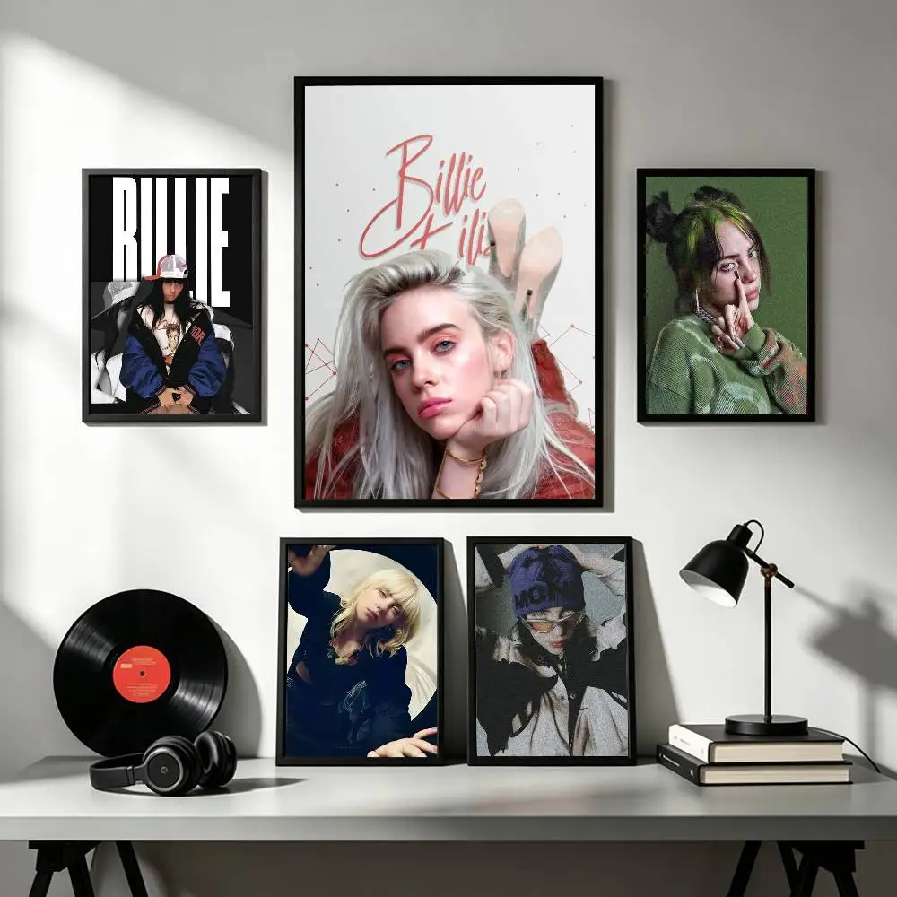 COOL Singer B-Billie E-Eilish  Poster Waterproof Wall Art Sticker For Bar Living Room Vintage Decor High Quality Print Gift