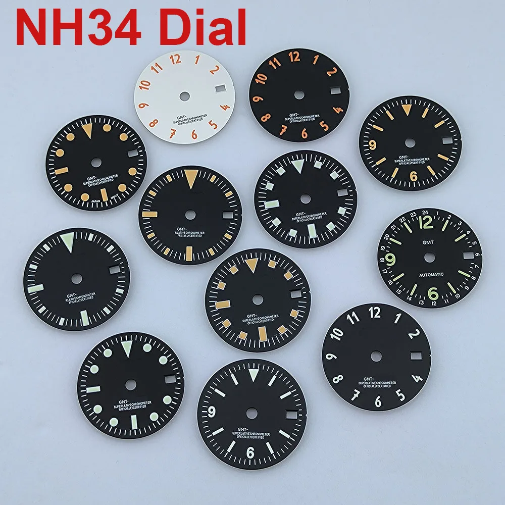 29mm NH34 Dial GMT dial S logo dial Custom logo Blue/Green Luminous dial fit NH34 movement watch accessories