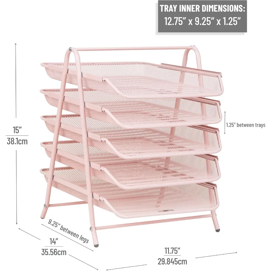 منظم صينية ورق عمودي مكون من 5 طبقات مع تصميم شبكي معدني لتخزين ملفات سطح المكتب الفعالة في بيئات المكتب المدمجة P