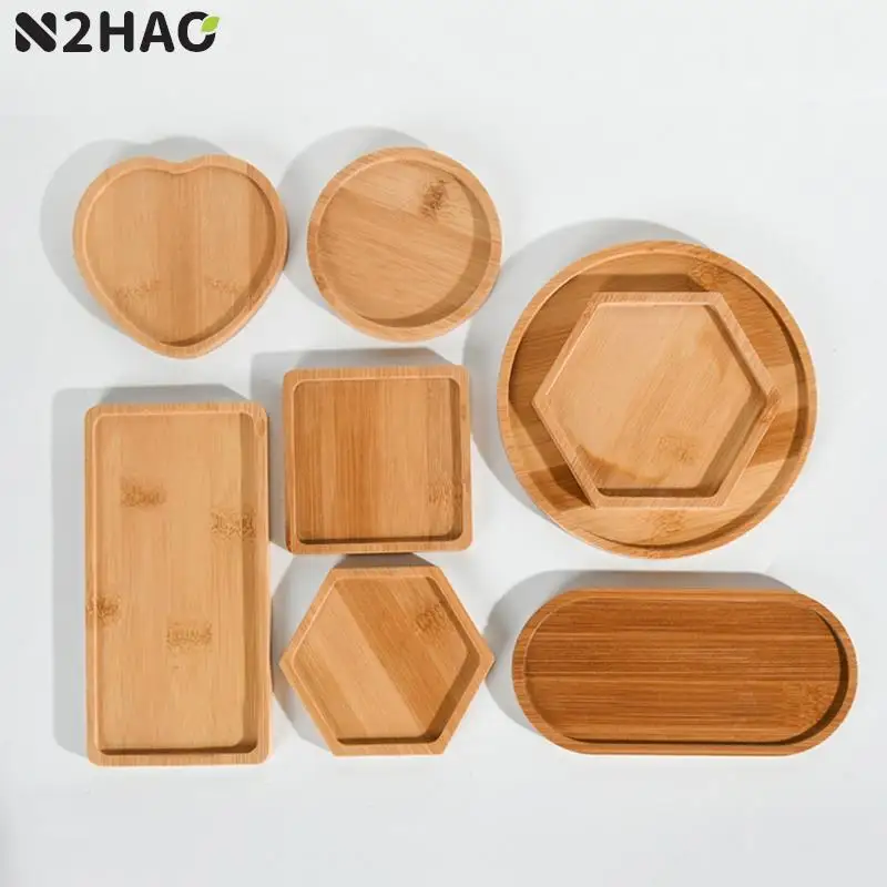 1pc Multi Bamboo Tray Wood Saucer Flower Pot Tray Cup Pad Coaster Plate Kitchen Decorative Plate Creative Coaster Coffee Cup Mat