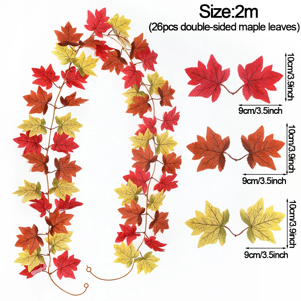 Thanksgiving Decorations Fall Maple Vine Garland Artificial Autumn Fall Foliage Garland Wedding Fireplace Decor Halloween Party - view 4