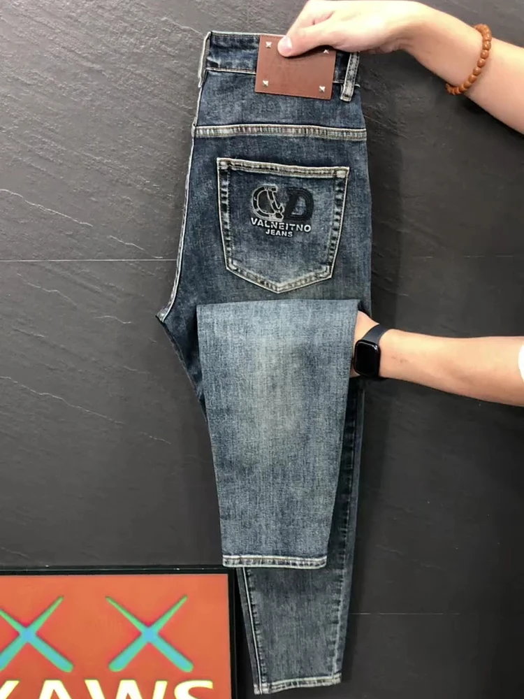 

Высококачественные мужские джинсы весна-осень: новые, универсальные, повседневные, приталенные, стандартного кроя, с эффектом потертости