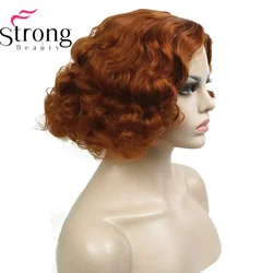 StrongBeauty-pelucas sintéticas sin tapa para mujer, pelo corto y rizado, peinado Flapper de cobre/rubio