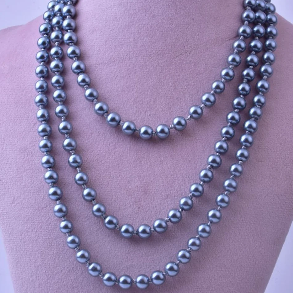 

NEW LONG 48" NATURAL CULTURED SILVER GRAY PEARL NECKLACE