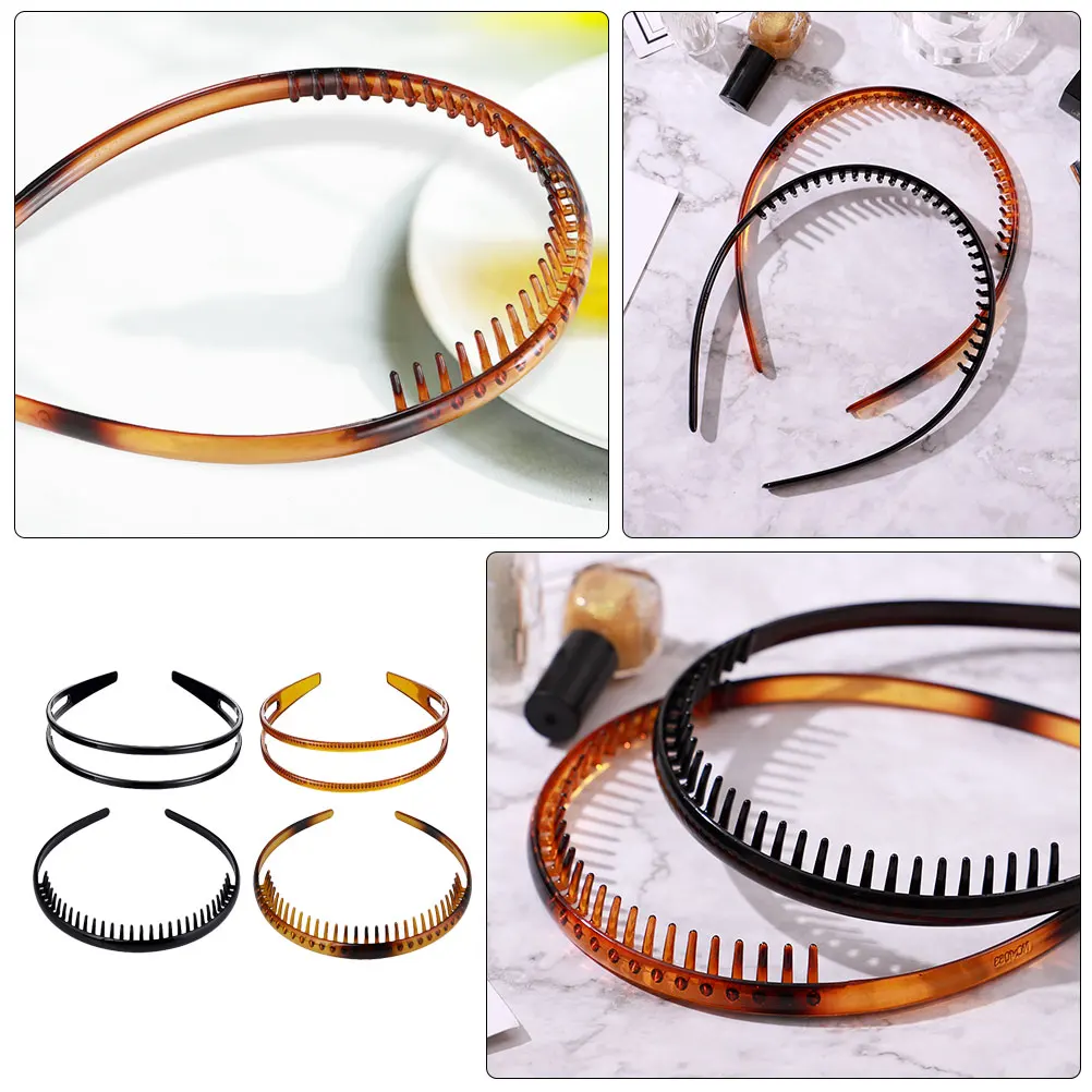 

4pcs Teeth Comb Hair Hoops Shower Makeup Plastic Headbands Non-Slip Elastic For Women Curly Wavy Straight Hair Comfortable