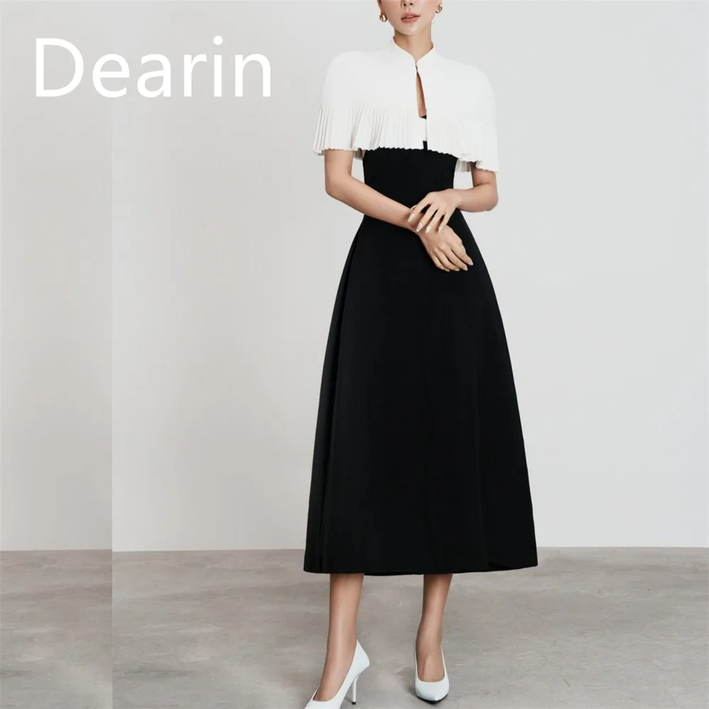 Customized Dearin Scoop Neckline A-line Tea length Skirts Stole Bespoke Occasion Dresses