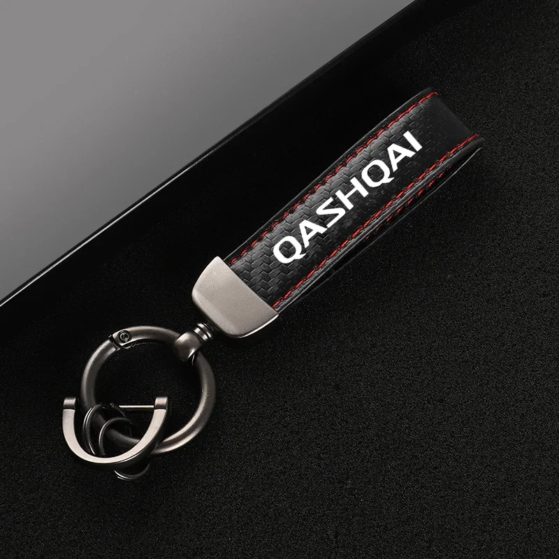 New Fashion Car Carbon Fiber Leather Rope Keychain Key Ring for Nissan Qashqai Car Accessories