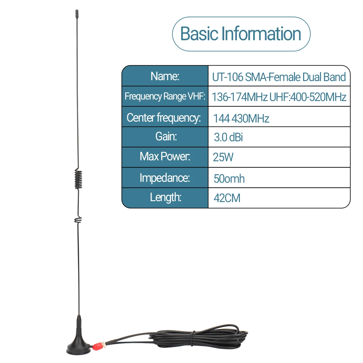 UT-106UV Car Antenna Magnetic SMA-Female Dual Band Antenna For BAOFENG UV-5R BF-888S UV-21 PRO V2 Quansheng UV-K5 UV-K6 UV-K5(8)