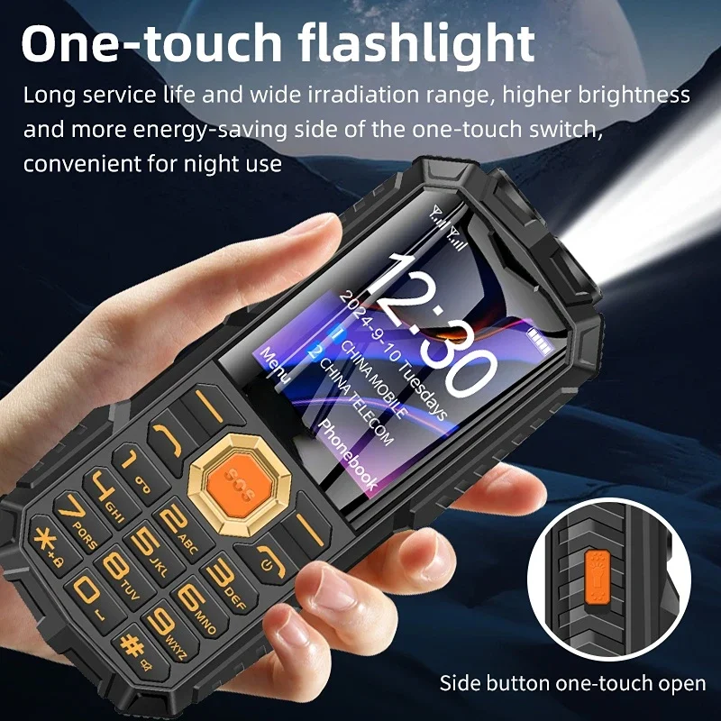 4G LTE Durable Elderly Phone with Power Bank Two Sim Big Keypad Large Battery SOS Call Speed Dial Flashlight for Seniors
