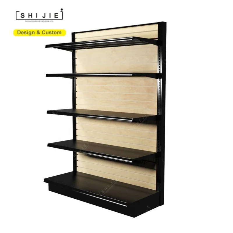custom.Supermarket Design Storage Display Shelves Retail Store Wooden Steel Gondola Shelving With Led Lights