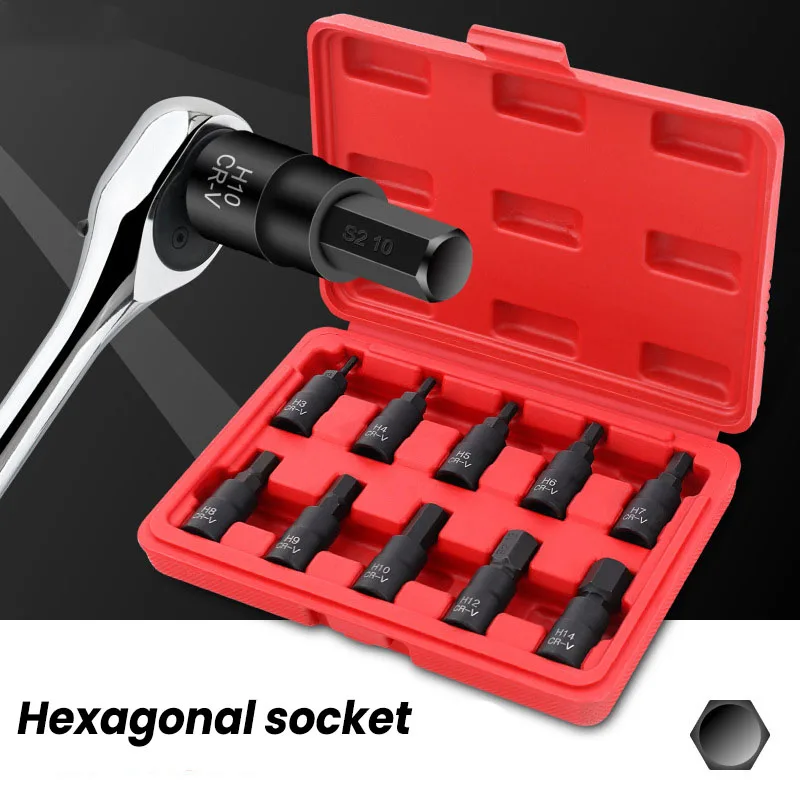 3/8 Inch Hex Bit Socket Set Torx Hex Sping Star Bits with Premium Cr-Mo Steel H-Shape T-Shape M-Shape Hexagon Bit Hand Tools