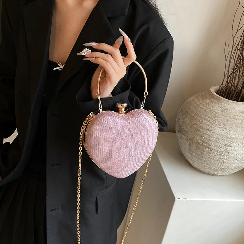 Niedliche Herz-Handtasche, Abendessen-Tasche, 2024, neue Kette, Feentasche, vielseitiger westlicher Stil, eine Schulter, diagonales Kreuz, Pfirsich-Herz-Tasche – Detail 8