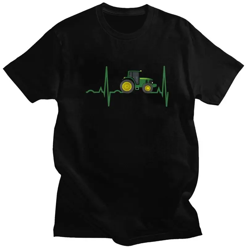 Custom Fashion Tractor Heartbeat T Shirts Men T-shirts Casual Tee 100% Cotton Oversized Tshirt Gift
