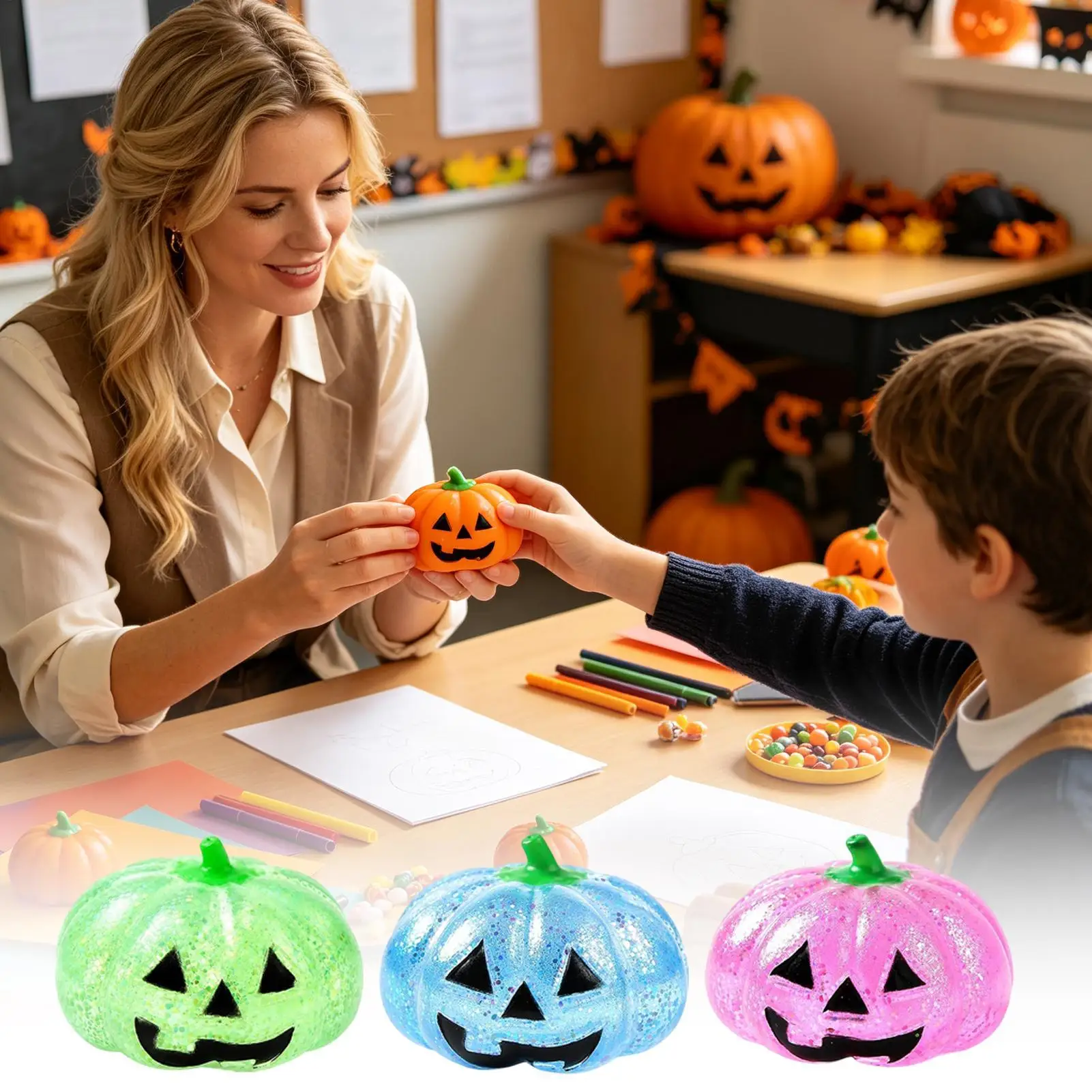 Halloween Pumpkin Stress Balls Slow Rising Squeeze Fidget Toy Pumpkin Kneading Vent Artifact For Home Apartment Holiday Office